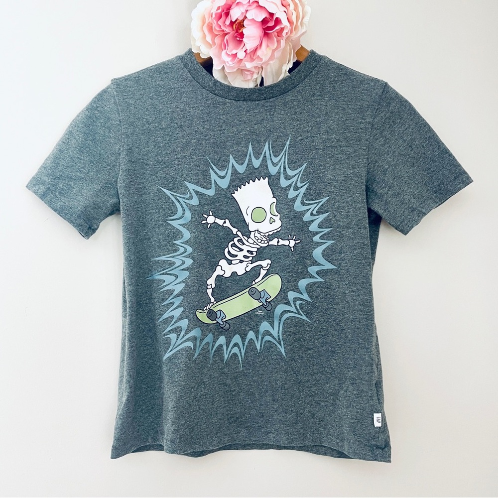 GAP Kids Bart Simpson Skeleton Skateboard X-Ray Gray Graphic Tee Large 10